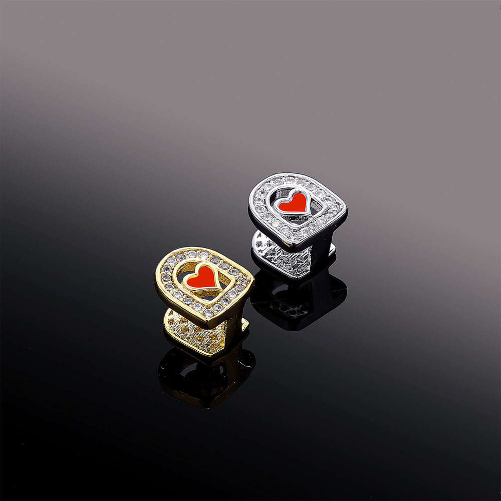 Temu Single Dia Enamel Heart Oil Drop Hip-Hop Gold Teeth Grillz