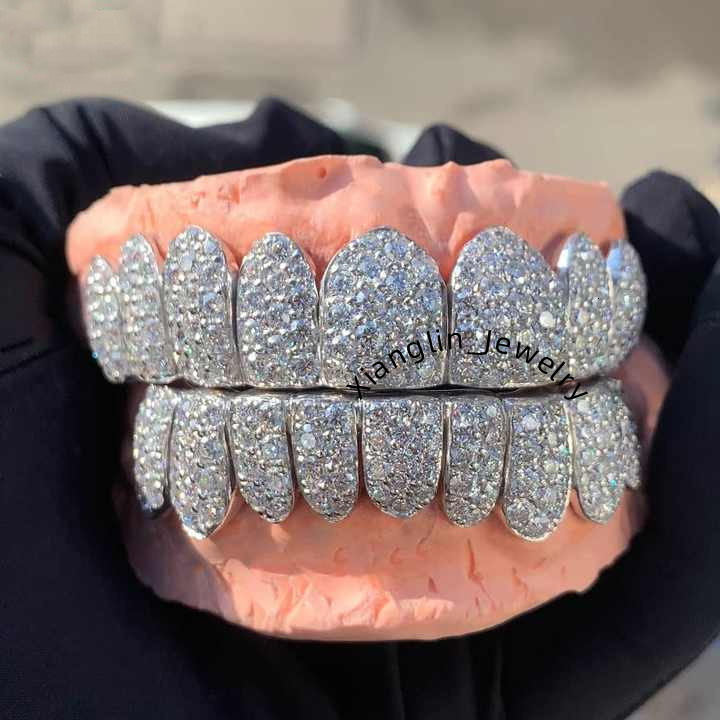 Wholesale Hiphop Iced Out Grills Teeth Plated Personalized Handcrafted Custom Deep Cut Vvs Moissanite Grillz 8 on 8 Custom