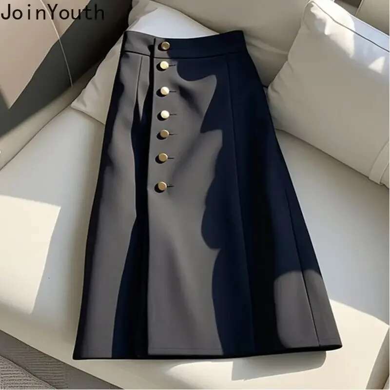 High Waist Skirts Women Temperament A-line Jupe Single Breasted Slim Fit Saia 2025 Faldas Mujer De Moda Chic Office Lady Skirt