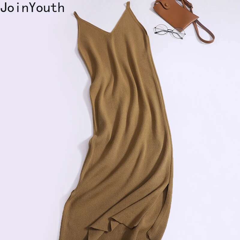 Korean Bodycon Dress for Women 2025 Vestidos De Mujer Solid Color Sexy Sling Robe Femme Tunic Fashion Knitted Split Dresses