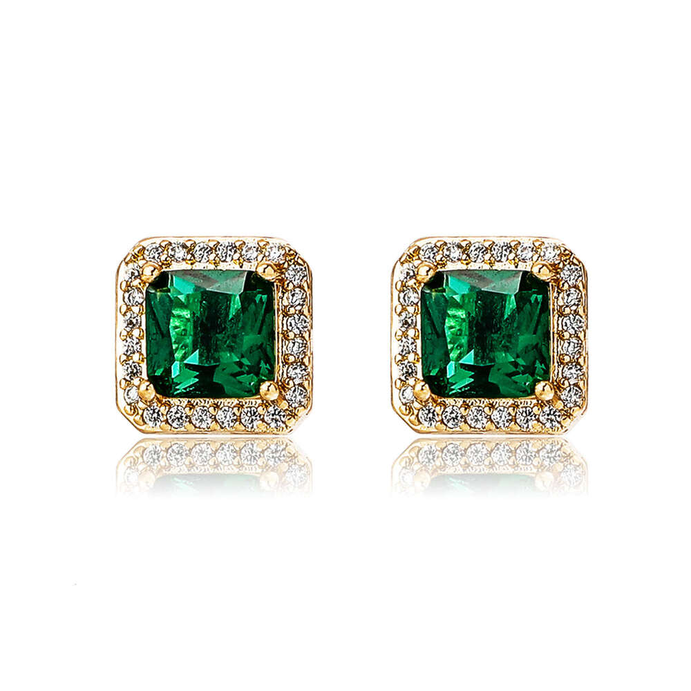 Jin Ao New Emerald Square Zircon Earrings Korean Fashion Elegant Simple Geometric National Trend Small Ear Jewelry