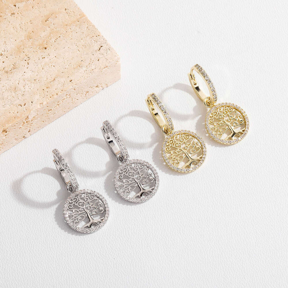 Trendy for Women Round Simple Hollow Creative Lucky Tree Drop Earrings Versatile Personality Gold Jewelry