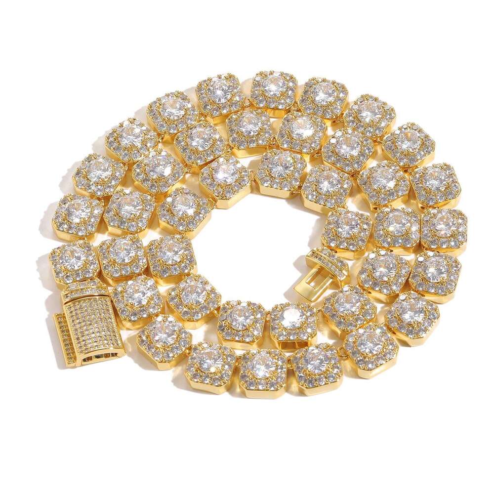Meisa 10mm Wide Rock Candy Chain Zircon Flip Cover Trendy Men's Necklace Fashion Accessories 05b9