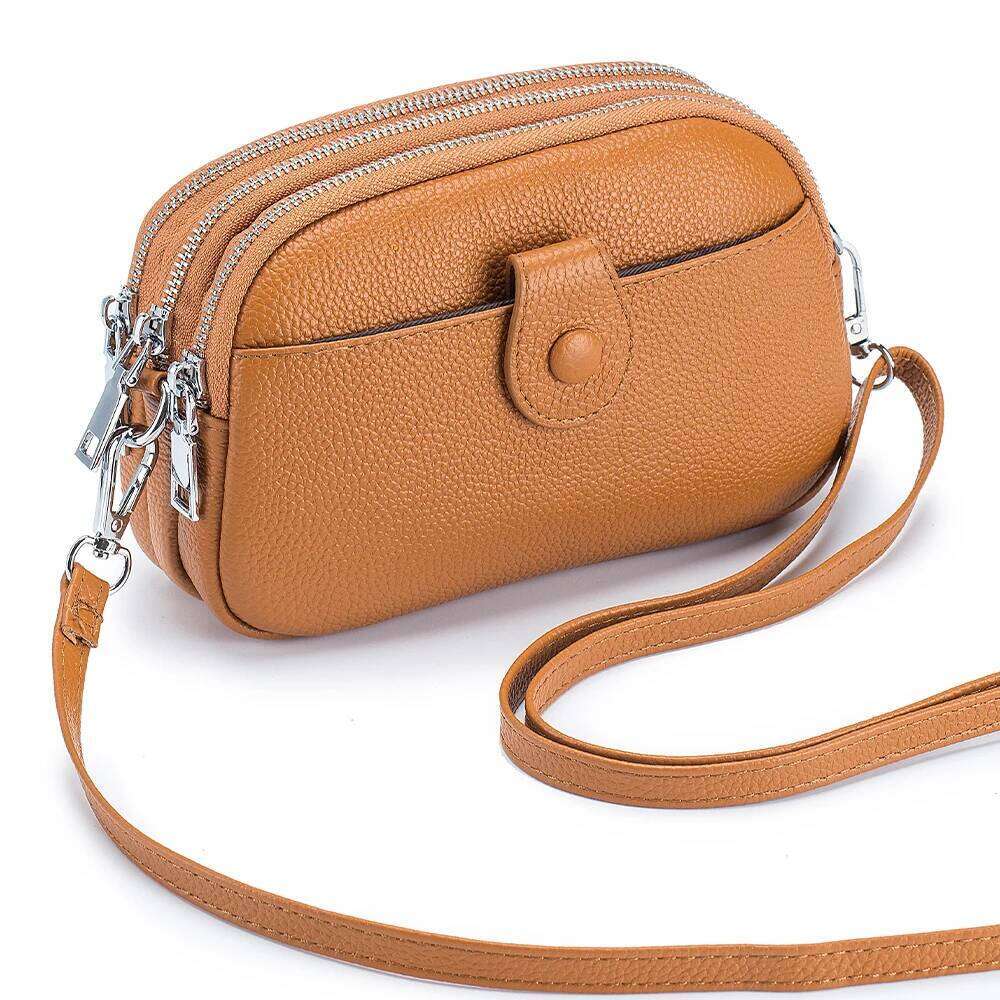 Real Leather Women Fashion Shoulder Bag Mini Cross Messenger Bags Female Small Purse Three Zipper Pockets Design Handbag