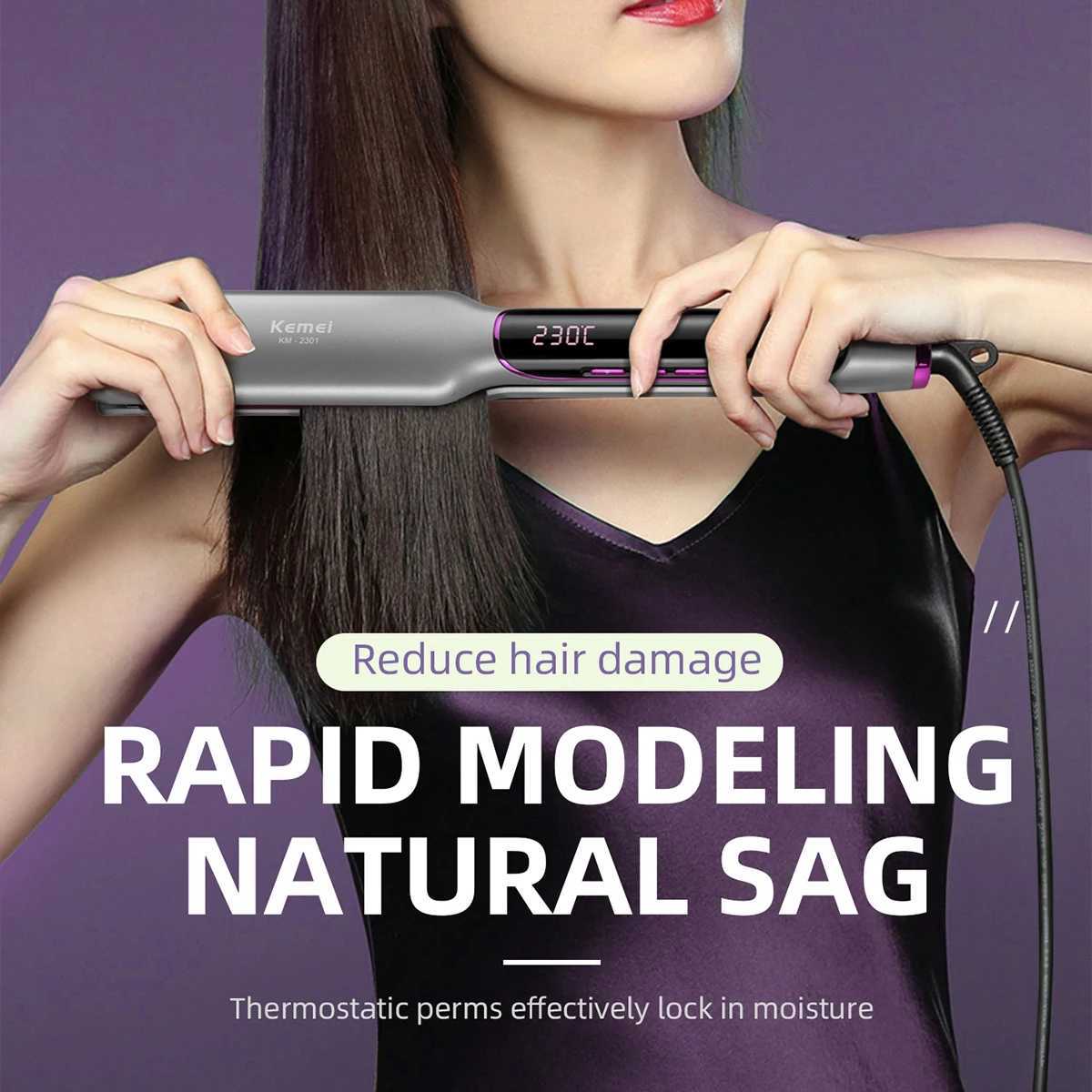 Kemei Professional Hair Straightener With LCD Ceramic Ionic Fast Heat-Up Hair Flat Iron Negative Ion Iron Styling Tools KM-2301XJ250621
