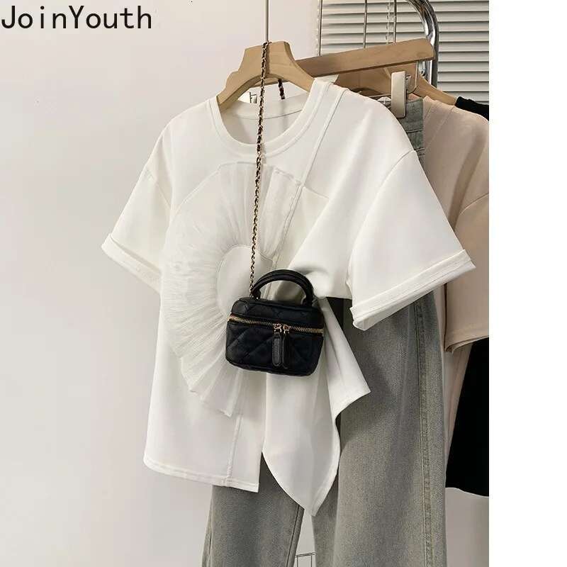 Cotton Woman Tshirts 2025 Ropa Mujer Fashion Irregular Tees Short Sleeve O-neck Floral Camisetas Casual Summer T-shirts Tops