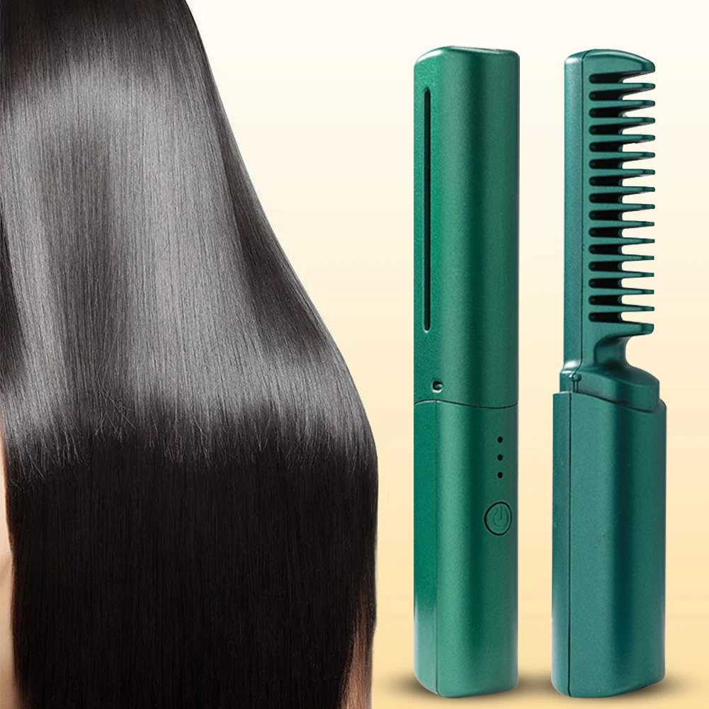 Anti-Scald Cordless Hair Straightener Brush USB Rechargeable Hair Straightener Brush Straightener Comb for Home Travel for WomenXJ250621