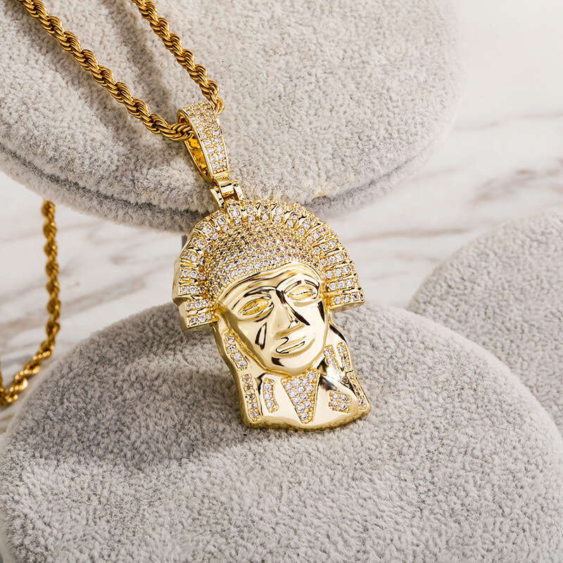 Fashion Pendant Ancient Egyptian Pharaoh Head Personality Hip-Hop Men's Trend Full Zircon Necklace