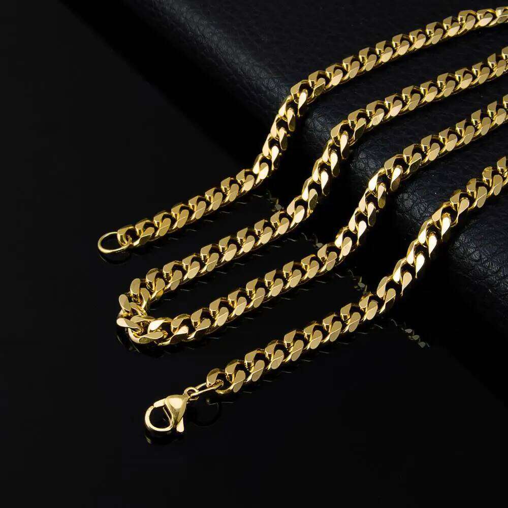 3MM5MM7MM Cuban Link Chain Stainless Steel Necklace Waterproof 18 K Gold Plated Punk Men Women Jewelry DIY Accessories USENSET Good quality