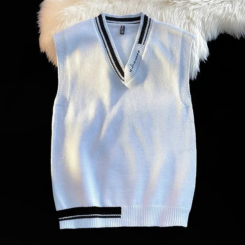 Sweater Knit Vest for Men Autumnwinter Preppy Vneck n with Loose Fashion Trend 250618