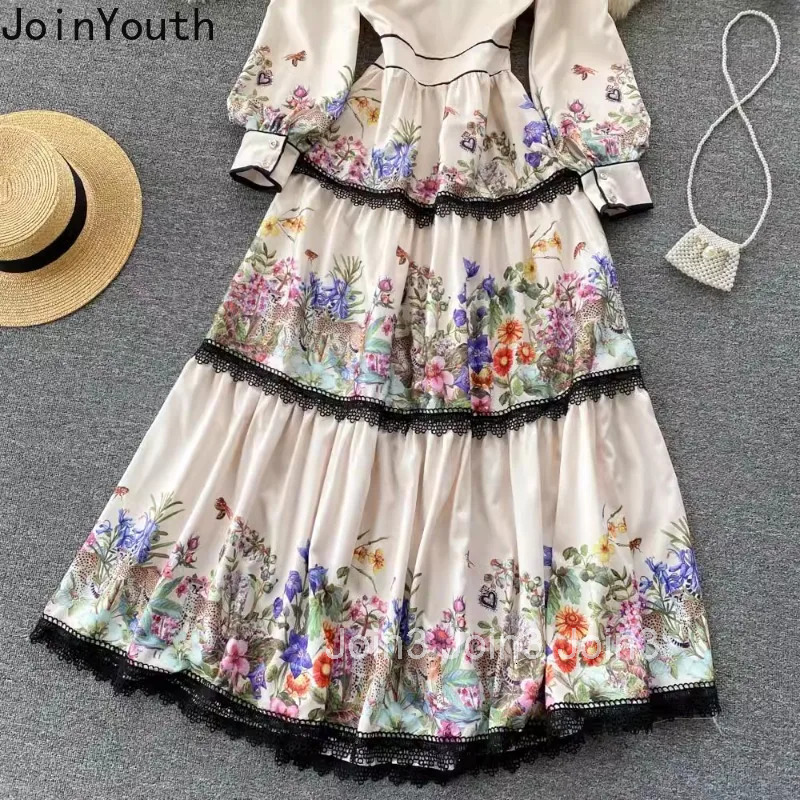 Maxi Dresses for Women Elegant Floral Summer Robe Femme 2025 Vestidos De Mujer Patchwork Lace Bandage High Waist Vintage Dress