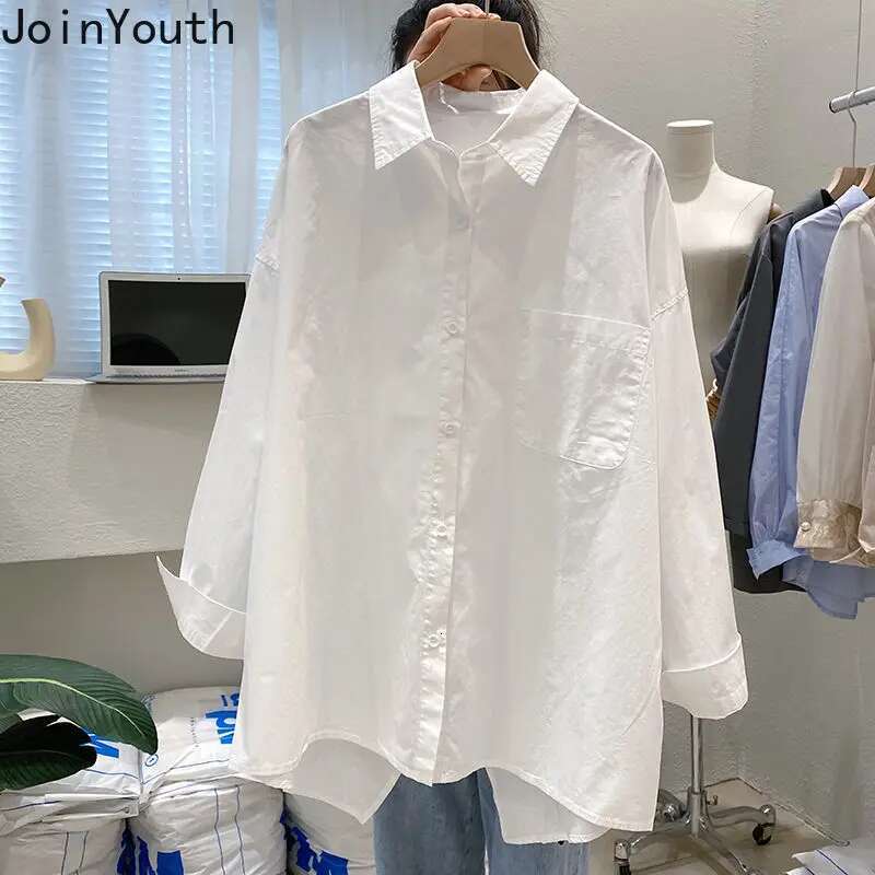 Oversized Blouses Women Long Sleeve Turndown Collar Vintage Shirts Casual Split Fashion Korean Shirts 2025 Blusas Mujer De Moda