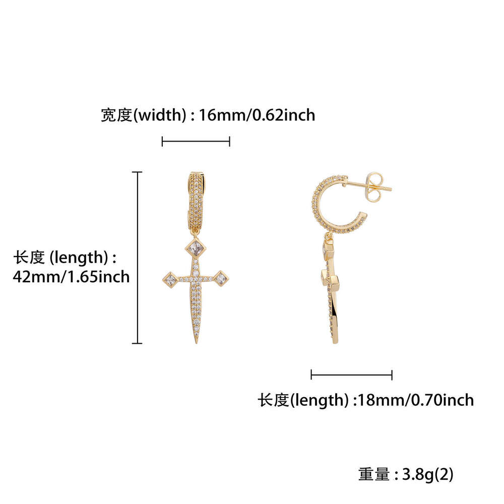 Sier Needle Sword of Justice Full Dia High-end Sense Temperament Stud Dangle Earrings Jewelry for Women