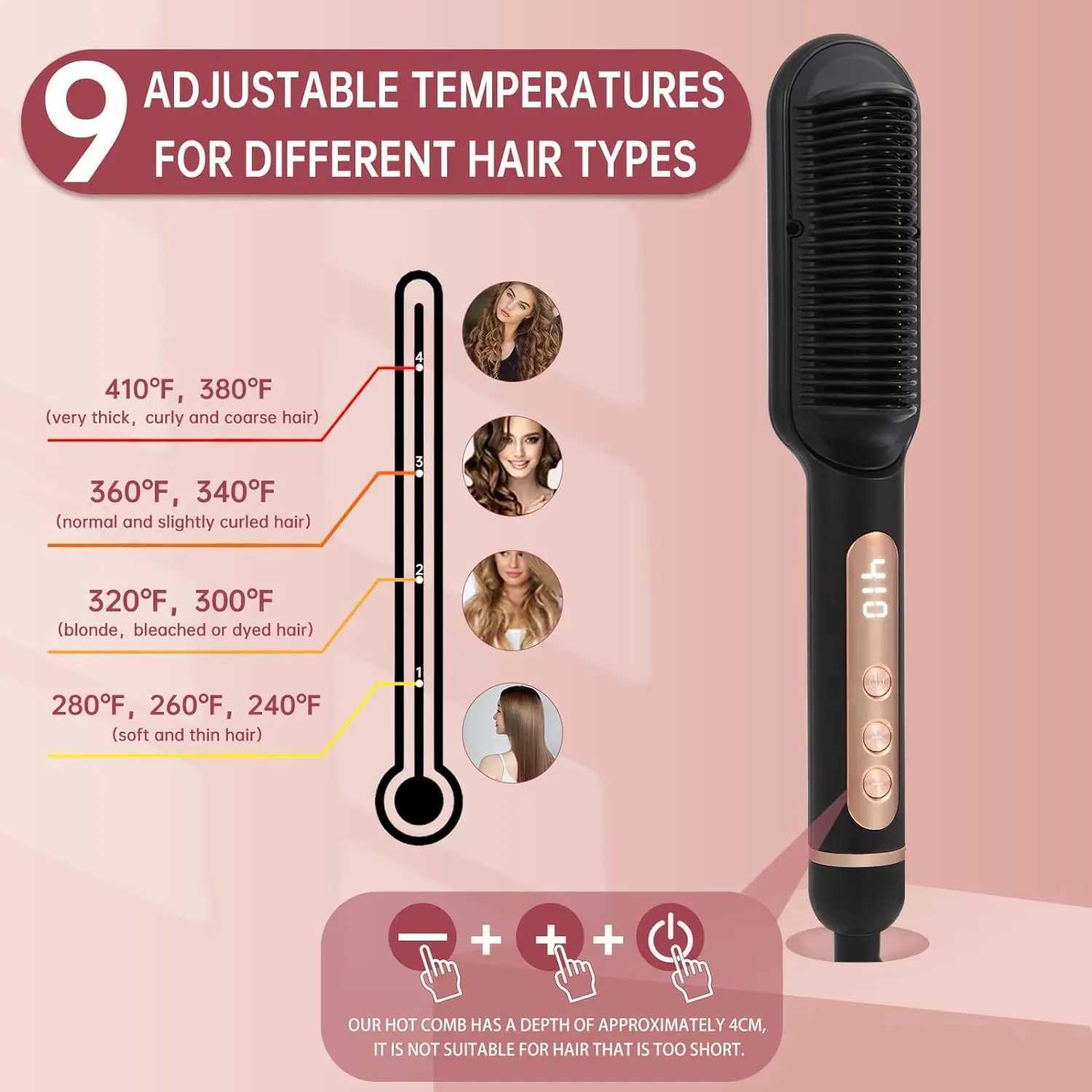 AP03 Negative Ionic Hair Straightener Brush Fast Heating Anti-Scald Auto-Shut Off Hair Brush Straightener for WomenXJ250621
