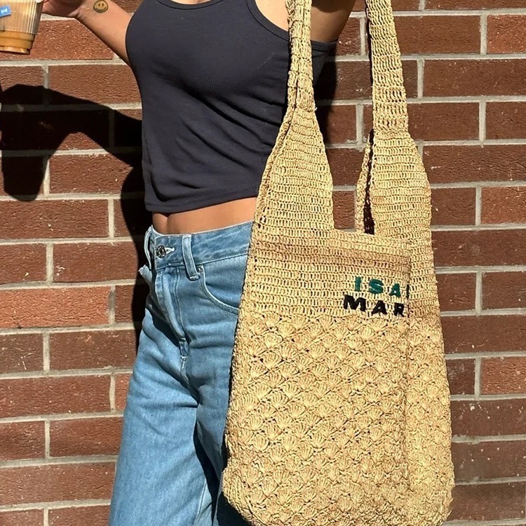 Free shipping designer bag Star Internet Celebrity Same Style Casual Versatile Simple Embroidered Straw Woven Bag Bucket Bag Shoulder Bag Crossbody Ba