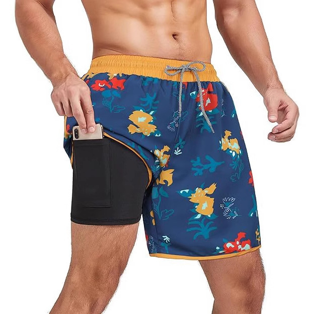 Shipping Designer Beach Pants2025 European And American Cross-border 3D Digital Print European And American Men's Youth Double-layer Beach Shorts