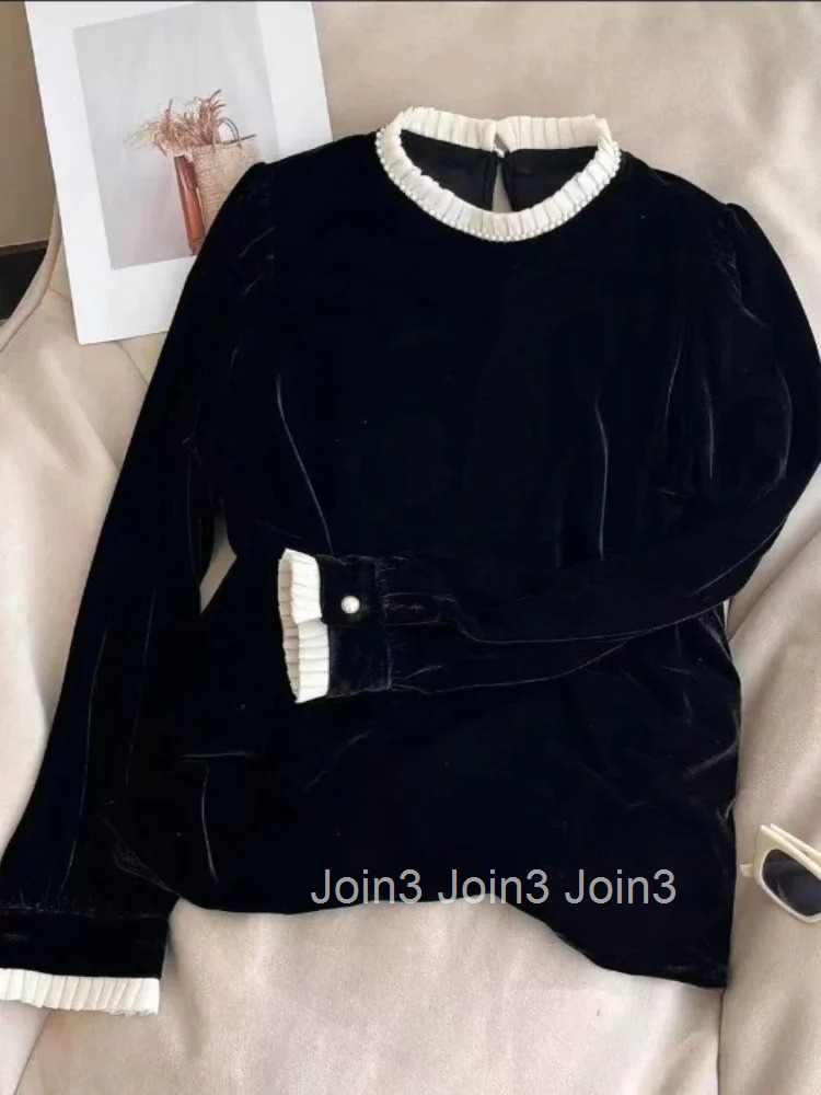 2025 Blusas Mujer De Moda Velvet Blouses Womens Clothing Temperament Lady Tops O-neck Long Sleeve Tunic Vintage Blouse Shirts
