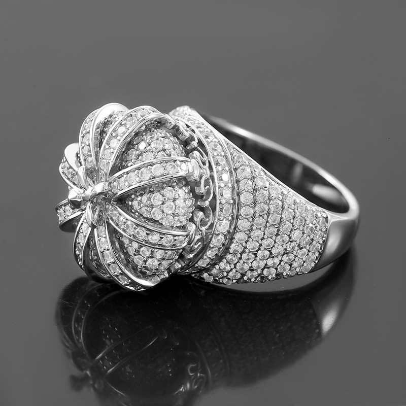 Luxury Moissanite Diamond Inlaid Men's Hip Hop Punk Ring Personalized Light Luxury Cool Bold Full Diamond Finger Ring
