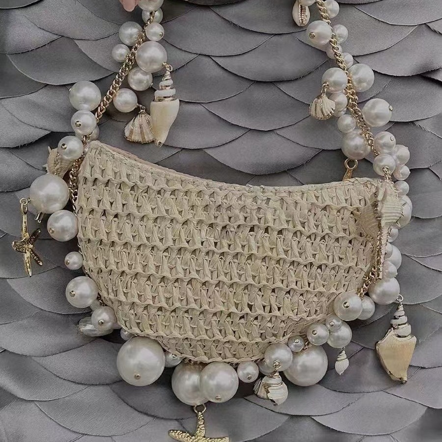 Free shipping designer bag 2023 Spring Summer New Fairy Pearl Conch Straw Bag Handbag Crossbody Bag Small Phone Bag Y2K Trendy