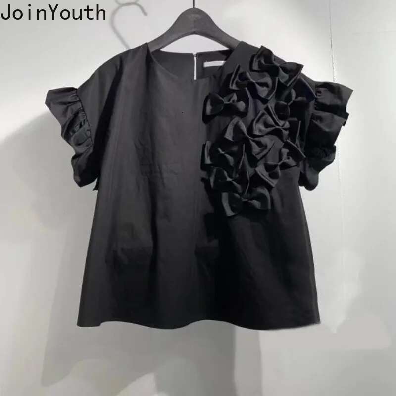 White T Shirts for Women 2025 Ropa Mujer Sweet 3D Bow Summer Tees Cute Crop Tops O-neck Short Sleeve Ruffles Fashion Y2k Tshirt