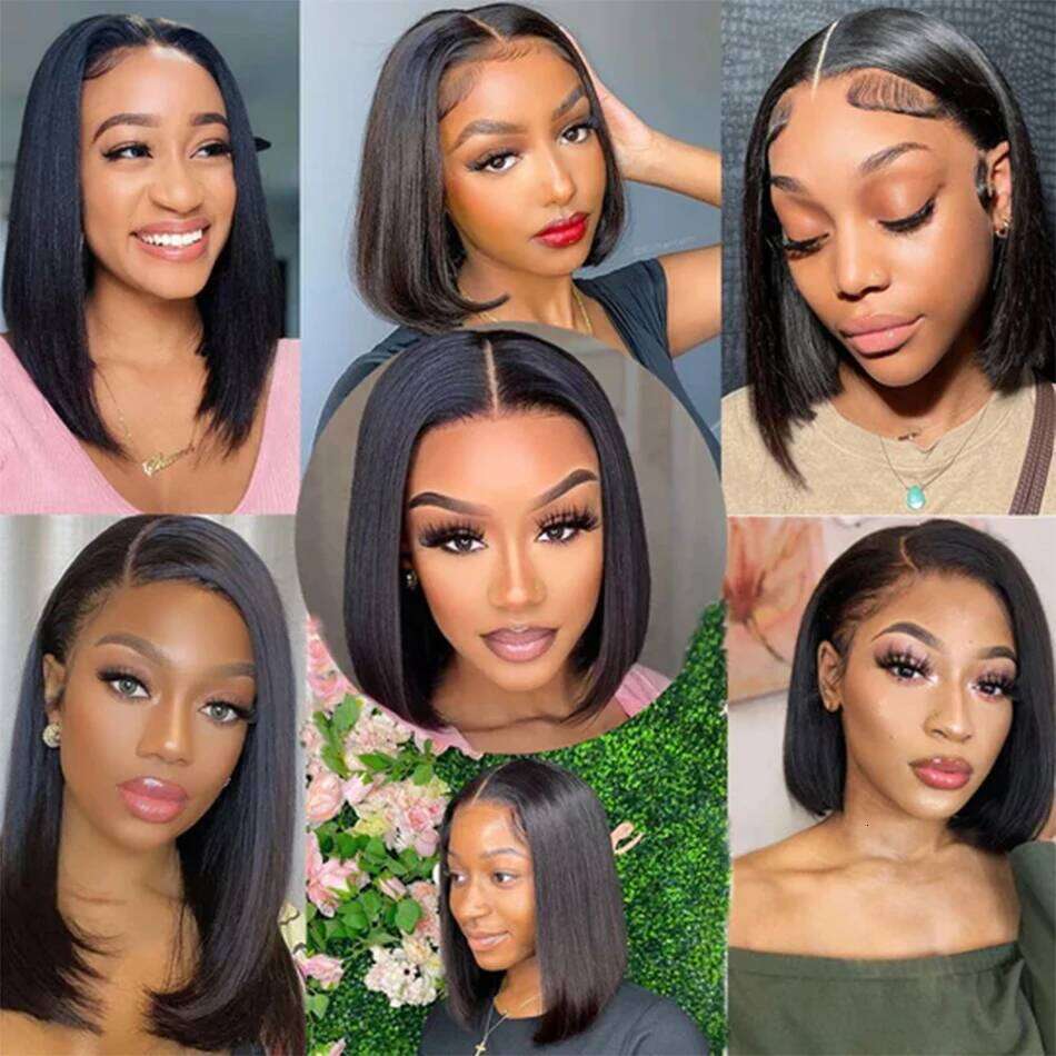 Wear And Glueless Straight Short Bob For Women Human Hair 180% Ready To Go Front Wigs Pre Cut Lace Air Wig Sale