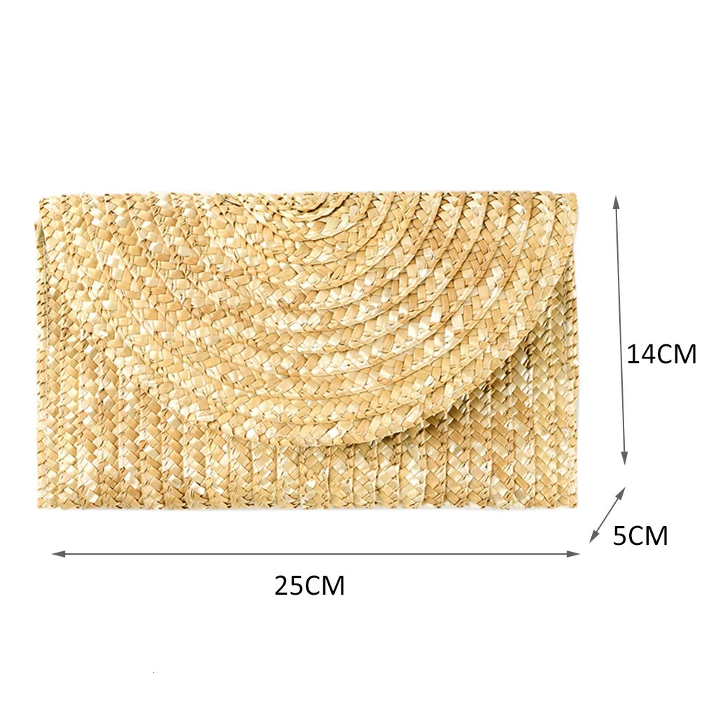 Female Wheat Straw Woven Clutch Bag Wheat Straw Braid Handmade Female Wallet Ladies Summer Beach Travel Envelope Handbag 250617