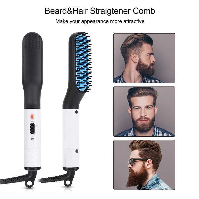 Electric Beard Comb Beard Curly Straight Hair Brush MenS Styling Straightener Comb 2 In 1 Hair Straightening And Curling IronXJ250621