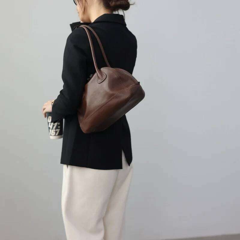 Women's Genuine Leather Vintage Zipper Handbag Small Size Tote Real Cowhide Singel Shoulder Bags