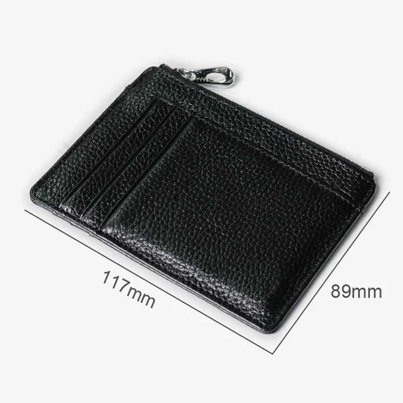 Small Mens Wallet Genuine Leather Holder With Zipper Coin Pocket Mini Purse For Women Drivers License ID Slot Z250621