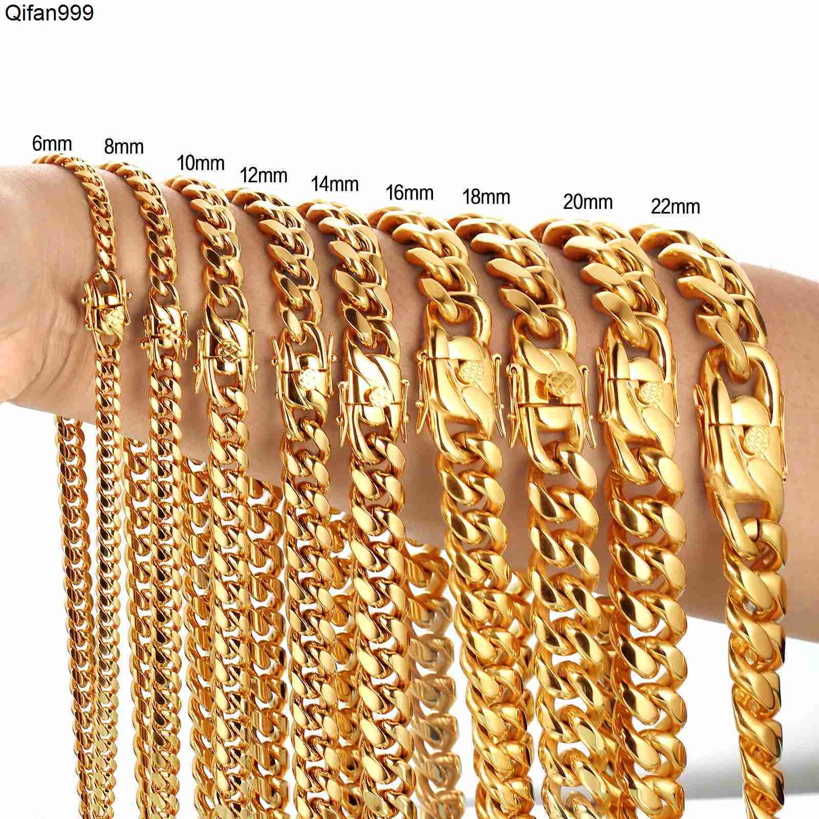 Wholesale 6-22mm Stainless Steel Cuban Necklace Hip Hop 18K Gold Plated Cuban Link Chain Bracelet Mens Miami Cuban Chains