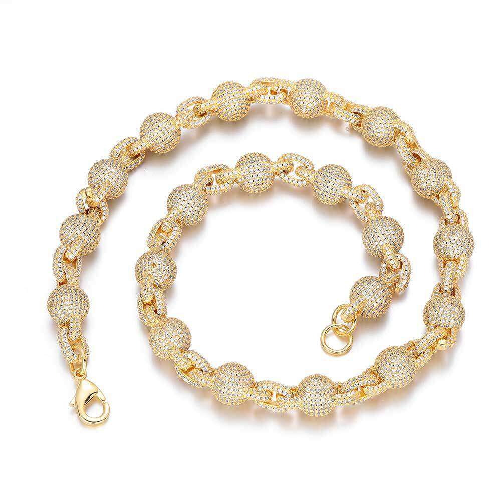 Hip Hop Jewelry 10.5mm Inlaid Dia Bubble Round Bead Chain Zircon Accessories Men's Necklace 59a9