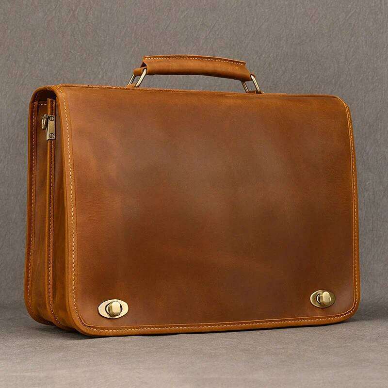 Customize Genuine Laptop Business Travel Briefcase Shoulder Dual Use Men Leather Bags For Office Work Tote Bag