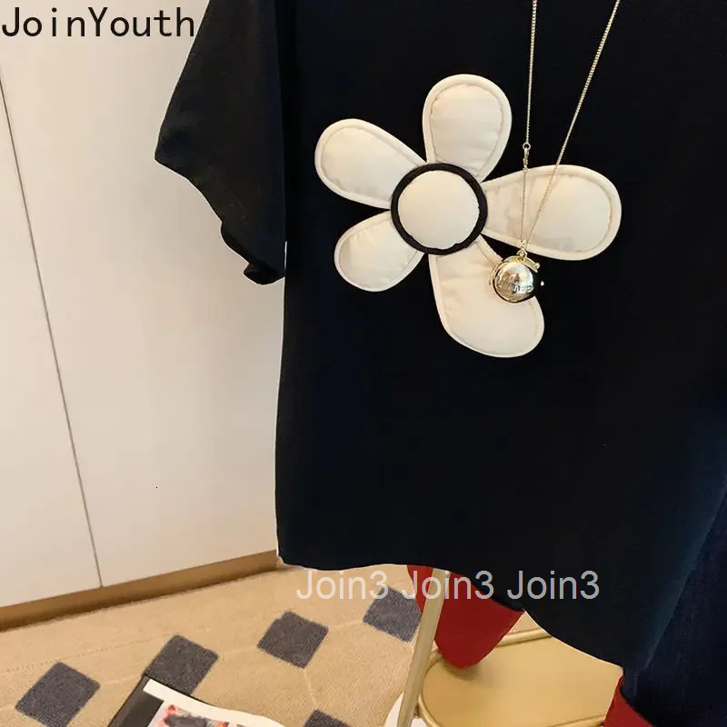 White T-shirts Women 2025 Ropa Mujer Chic 3D Floral Summer Tees Fashion Casual Korean Tshirts Cotton Y2k T Shirt Oversized Tops