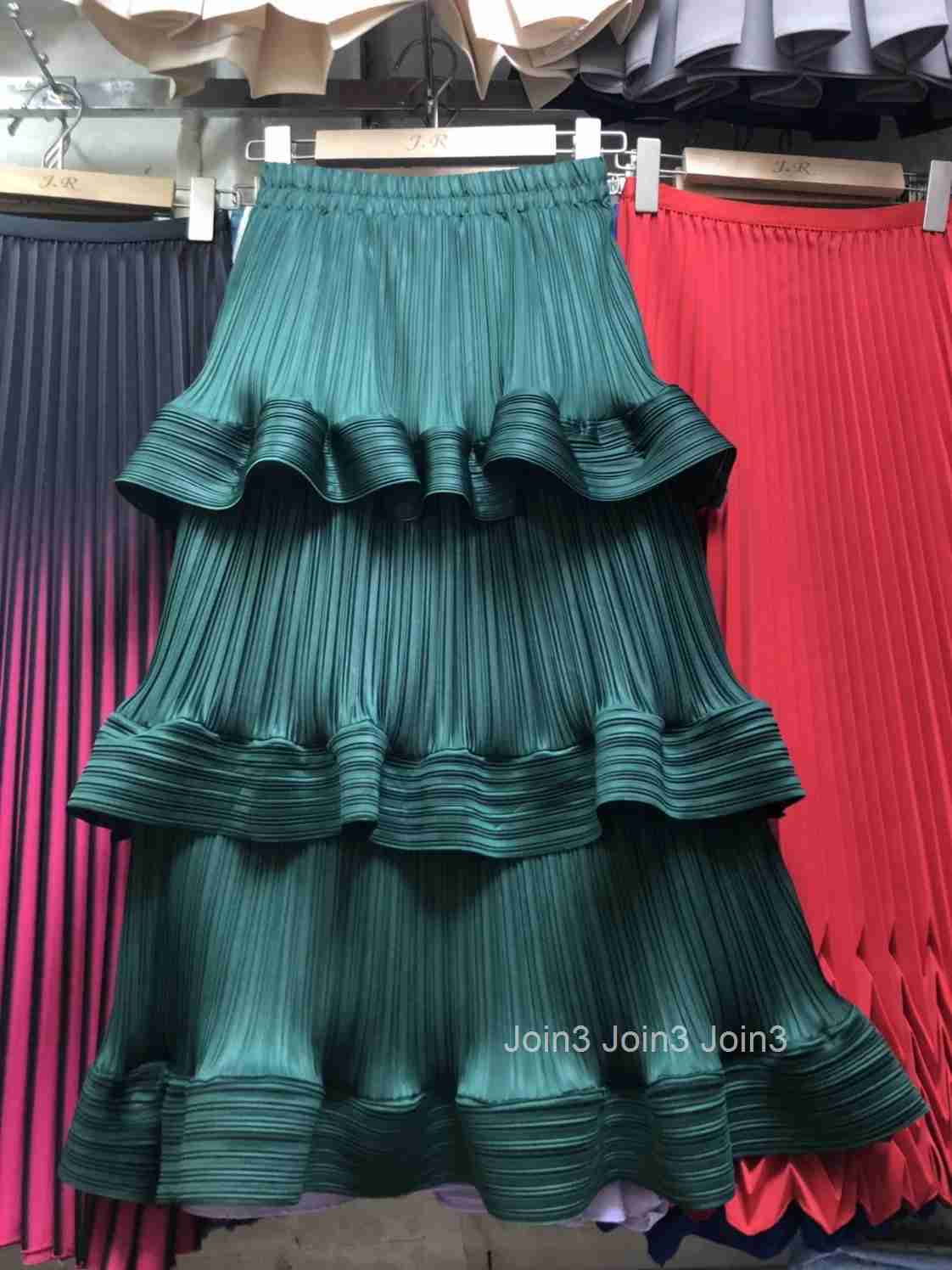 Folds Skirt Women Fashion Ruffles Jupe 2025 Faldas Mujer De Moda High Waist Solid Color A-line Saia Thin Summer Pleated Skirts