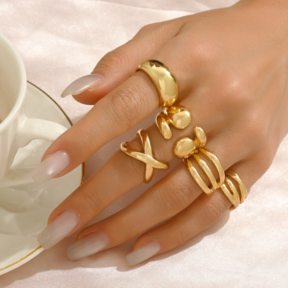 Style Wind Set Geometric Line Design Metal Open Ring