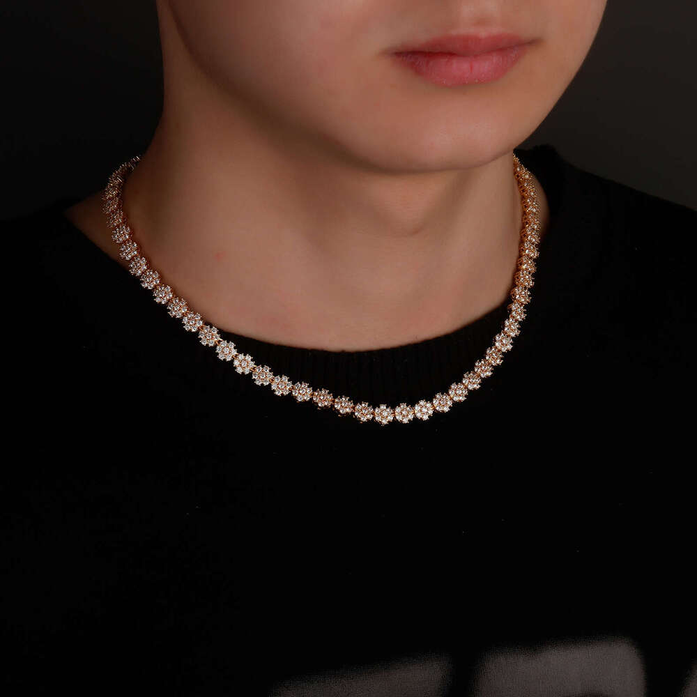 Jin Ao Premium Sweet Cool Necklace Plum Blossom Tennis Chain Hip-Hop Micro-Paved Zircon Accessories