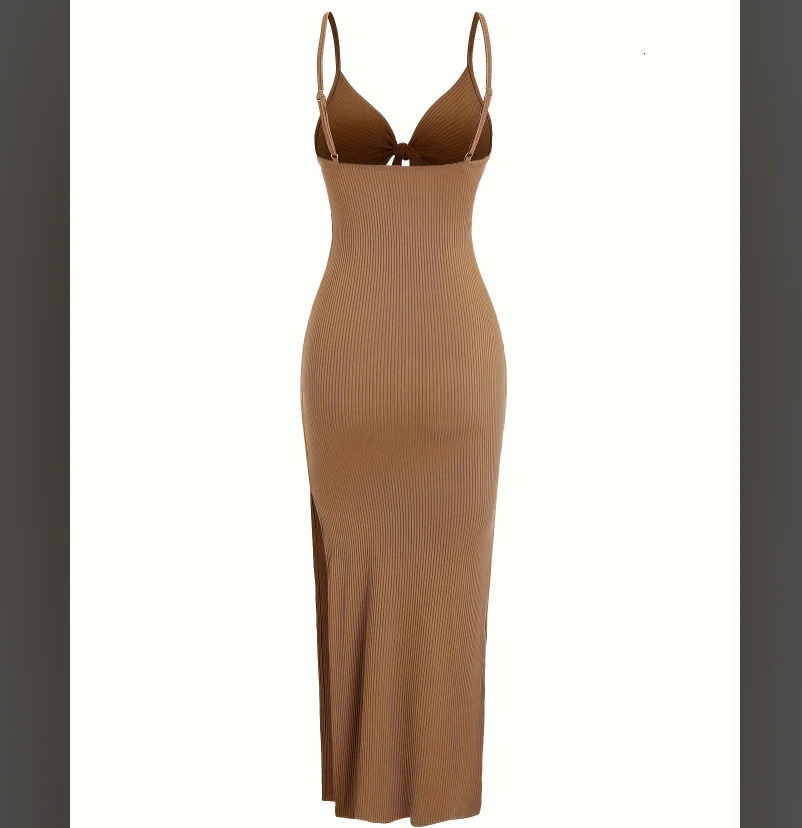 Europe and America knit simple sleeveless suspender dress in spring summer leaking back sexy long skirt with neck 250616