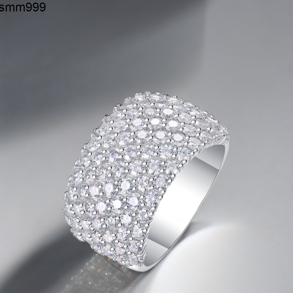 Make a Statement in Modern Mens Fashion with This Attractive 7rows 2mm Moissanite Diamonds Ring Crafted in 925 Sterling Silver