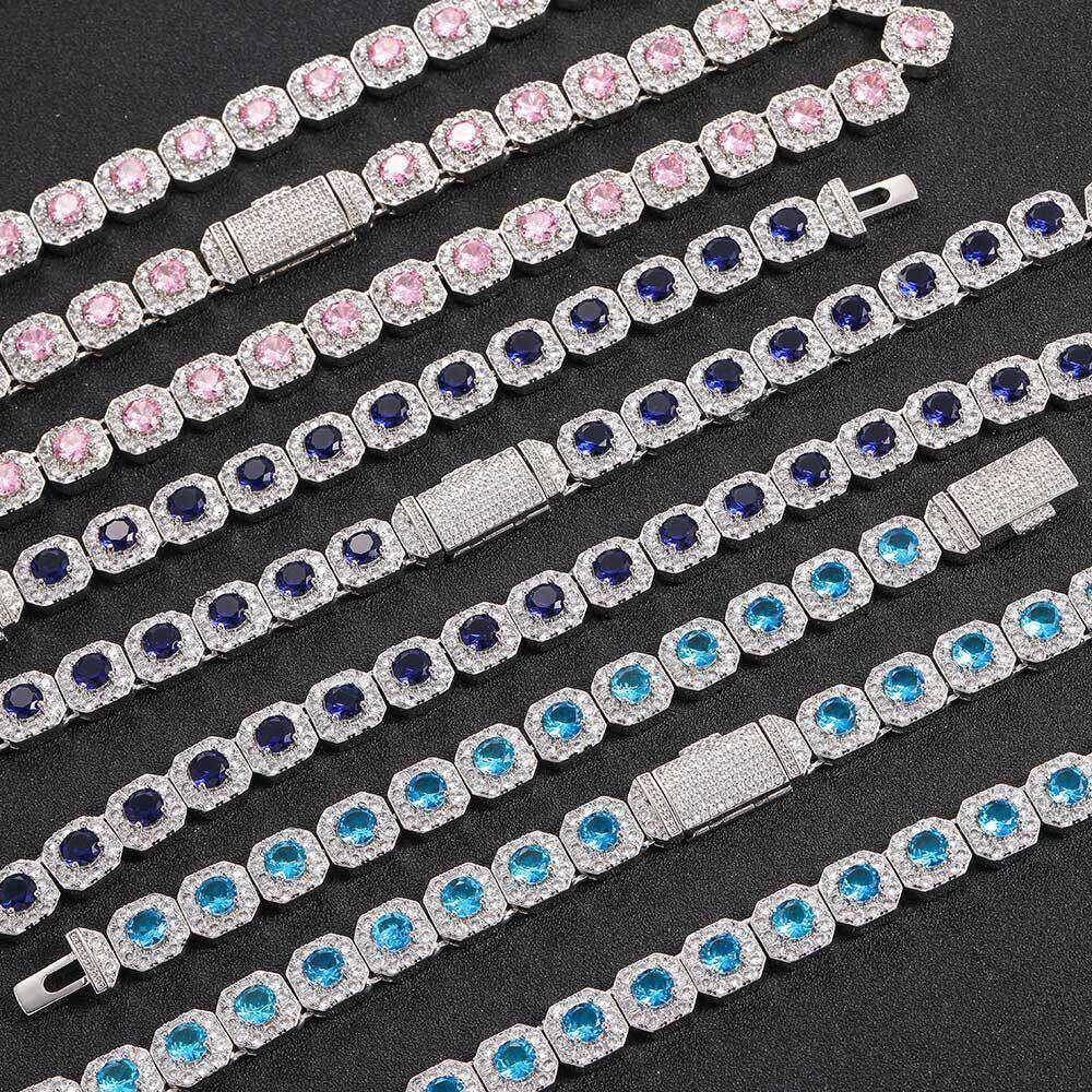 12mm Flip Cover Buckle Colorful Zircon Rock Candy Chain Trendy Brand Personality Hip Hop Necklace Jewelry da37