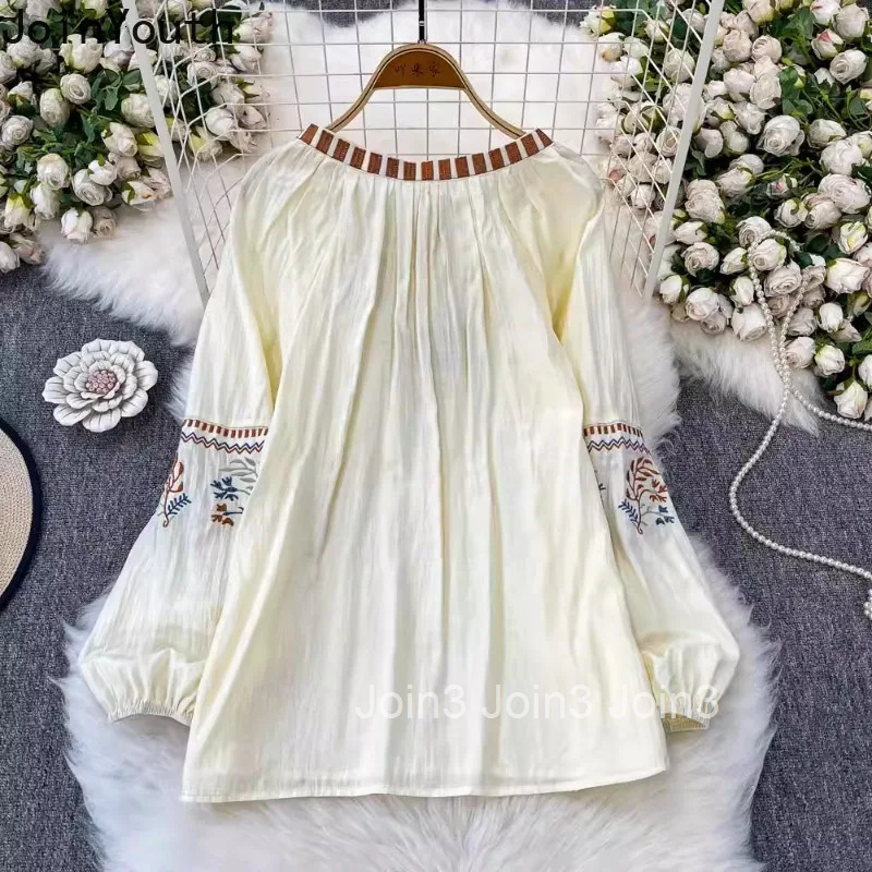 2025 Camisas De Mujer Vintage Blouses Womens Clothing O-neck Long Sleeve Loose Shirts Embroidery Chic Summer Blouse Tops 63e162