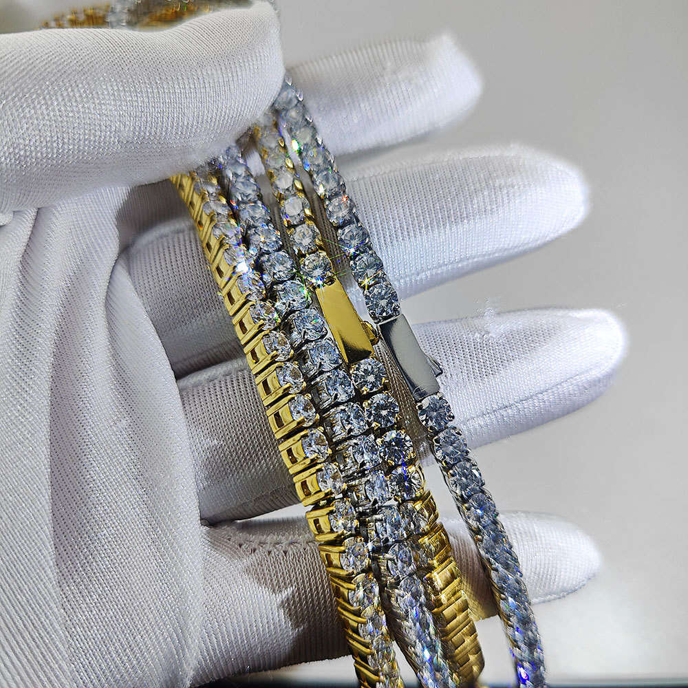 4mm Spring Buckle Stainless Tennis Chain Men's Necklace Titanium Steel Micro Paved Zircon Hip Hop Bracelet a65d