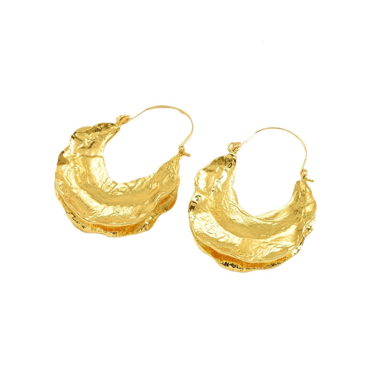 Exaggerated Style Metal Simple Wrinkled Leaf Design Drop Earrings