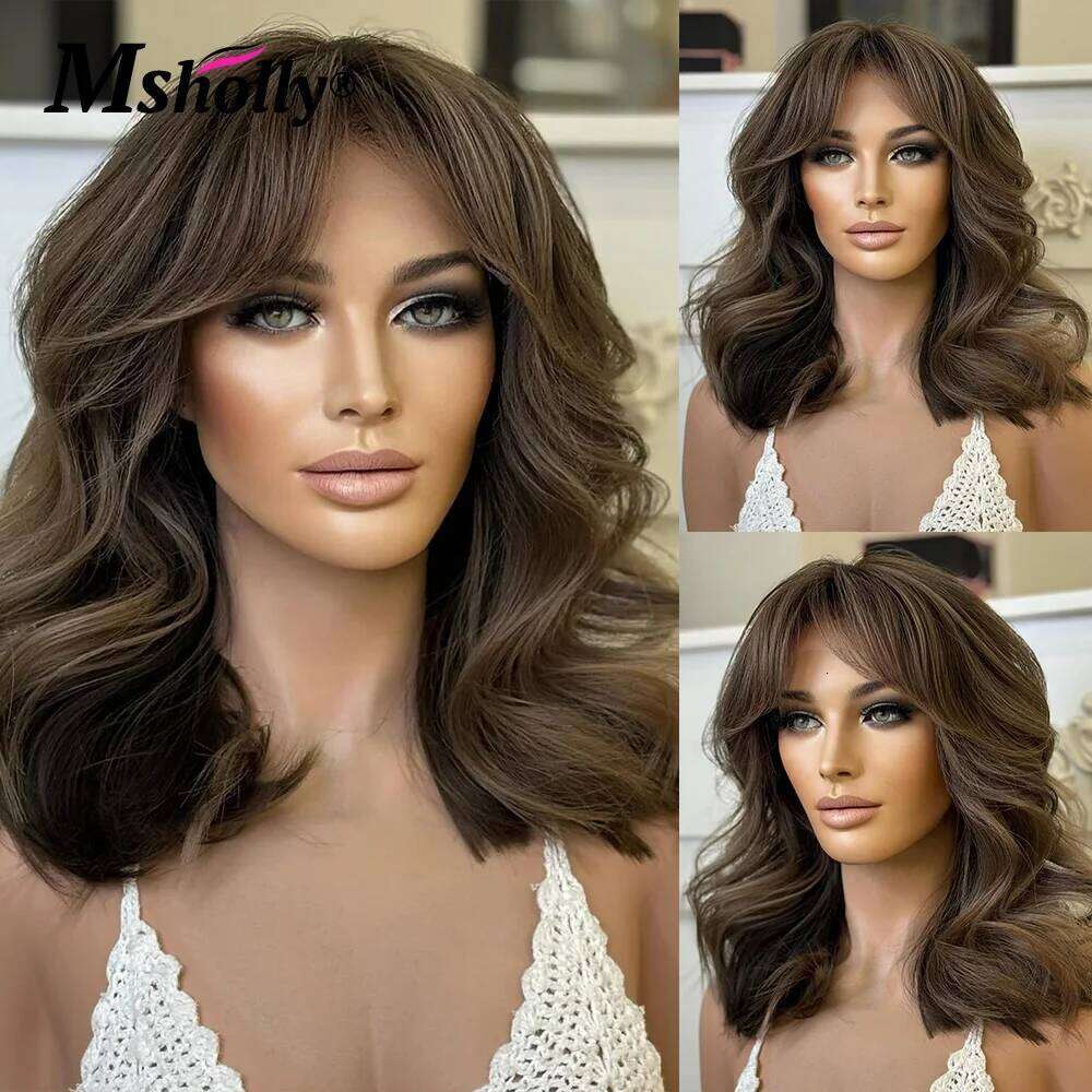 Chocolate Brown Short Wig Transaprent 13x4 Lace Front Human Hair Brazilian Preplucked Body Wave Bob Cut Wigs