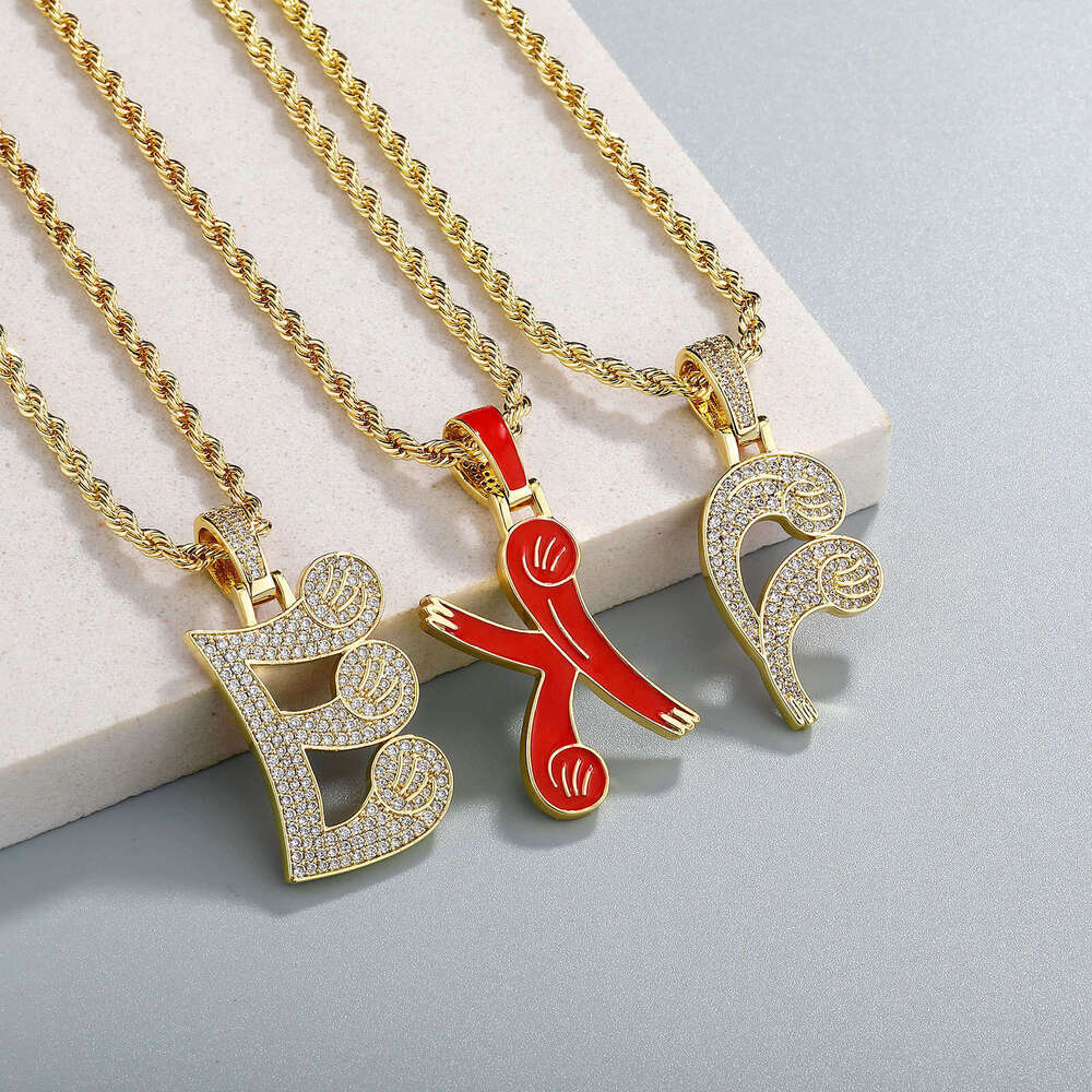 Jin Ao Design Chinese Hip-Hop Pendant Full Dia Zircon Enamel Double-Sided English Letter National Style Necklace