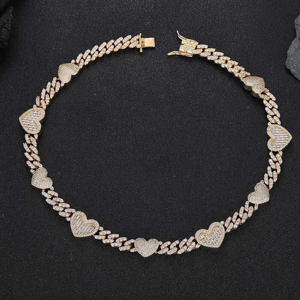 Jewelry Hip-Hop Zircon Cuban Heart Necklace for Women Niche Versatile High-End Clavicle Chain Accessory 41d9