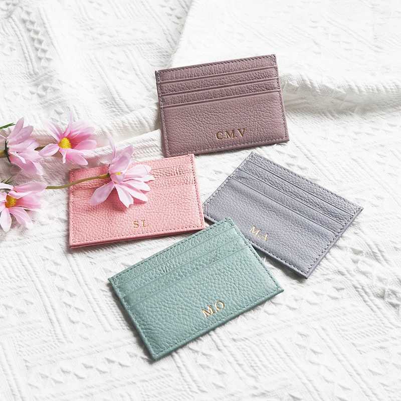 Custom Company Cowhide Card Holder Woman Man Fashion Slim Mini Card Bag Genuine Leather Engrave Name Casual Purse Z250621