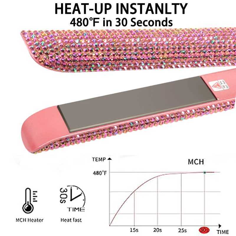 Hair Straightener and Curler Titanium Flat Iron Rhinestone Straightening Iron plancha y rizador en uno Plancha pelo Dual VoltageXJ250621