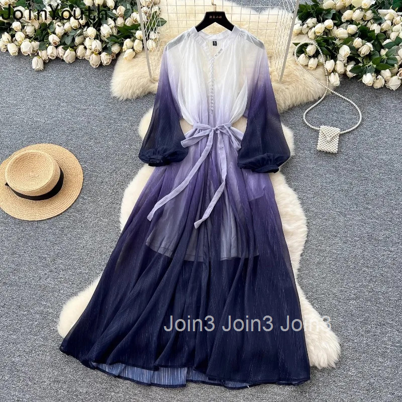 Temperament Robe Femme Chic Gradient Dresses Women Clothing 2025 Vestidos De Mujer Bandage Elegant Summer Maxi Dress 2 Piece Set