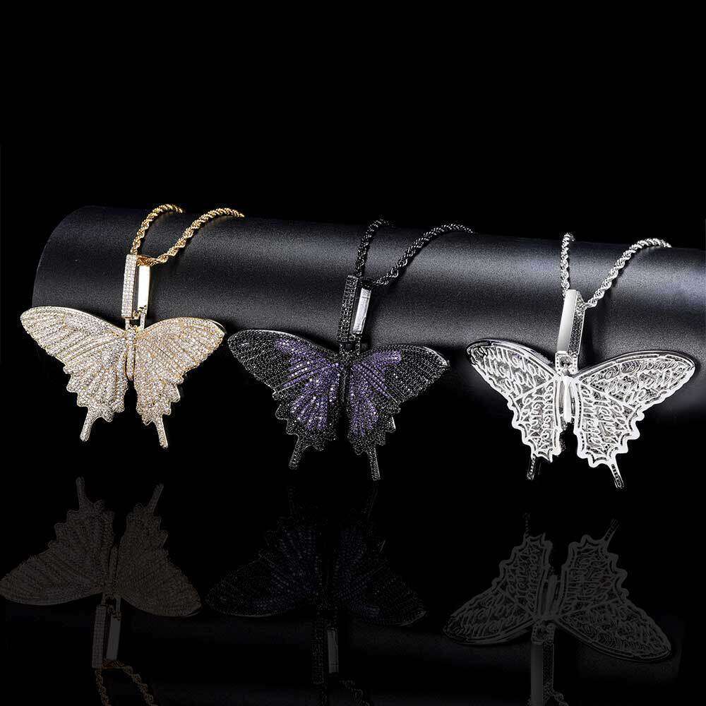 Hip Hop Zircon Large Butterfly Trendy Brand Personality Women's Necklace Jewelry Sweater Chain Accessory Pendant 7fa6