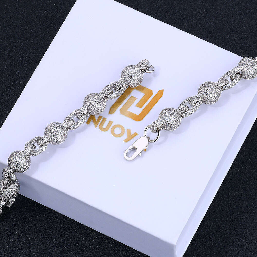 10.5mm Inlaid Dia Bubble Round Bead Chain Zircon Hip Hop Men's Bracelet 7f91